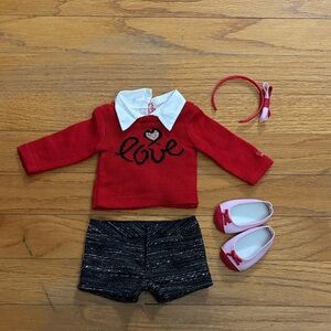American Girl Red Love Sweater Outfit with Accessories